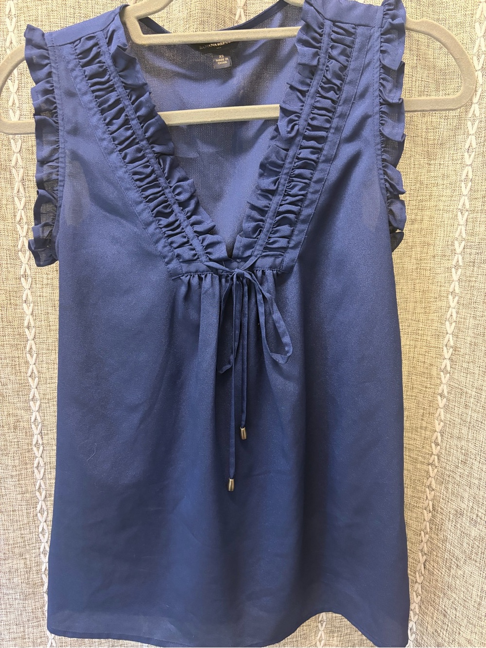 Banana Republic Navy Blue Ruffle V-Neck Tie-Front Camisole